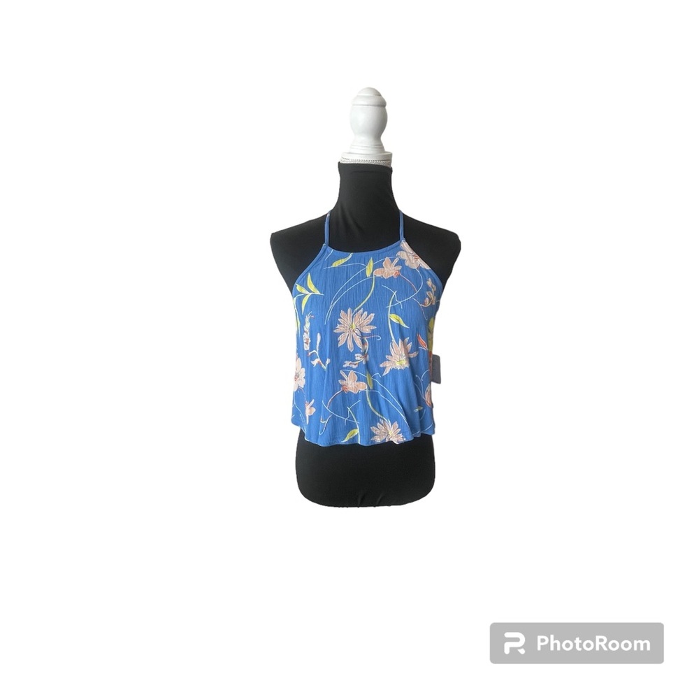 O'Neill XS High Neck Flowy Floral Blue Top NWT